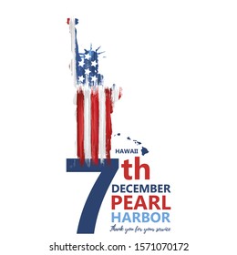 Pearl Harbor, Hawaii remembrance day celebrated 7th of December in USA banner. National patriotic event greeting card. Anniversary congratulation vector illustration.