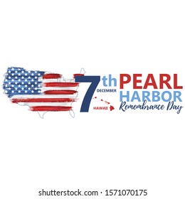 Pearl Harbor, Hawaii remembrance day celebrated 7th of December in USA banner. National patriotic event greeting card. Anniversary congratulation vector illustration.