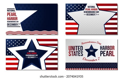 Pearl Harbor Remembrance Day Background. December 7. Template for banner, greeting card, or poster. With star, anchor icon, and USA national flag. Premium vector illustration