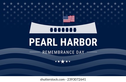 Pearl Harbor Remembrance Day background with USA flag flying at half mast above the sea concept - Best for Pearl Harbor banners, posters, cards - vector illustration