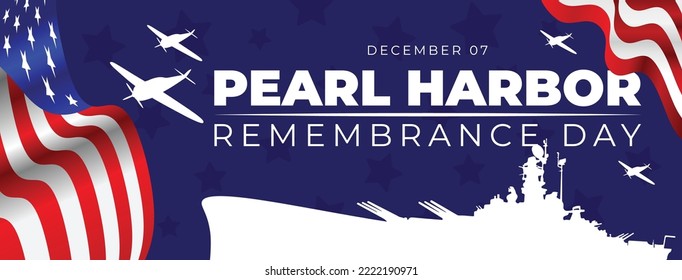 Ilustrador de banner del día de la conmemoración de Pearl Harbor con silueta de buque de guerra