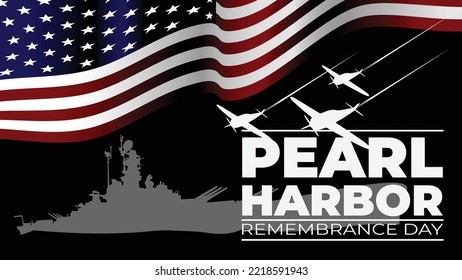 Pearl harbor remembrance day memorial day vector illustrator with silhouette of battleship