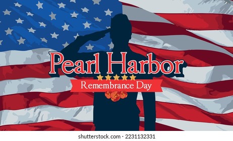 Pearl Harbor Remembrance Day Text Effect Font Type Soldier Salute Silhouette USA Flag
