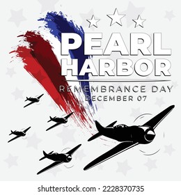 Pearl harbor remembrance day vector illustration with fighter silhouette, good for greeting card