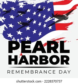Pearl harbor remembrance day vector illustration with fighter silhouette, good for greeting card