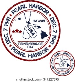 Pearl Harbor. Remembrance day. Vector illustration Patriotic stamps