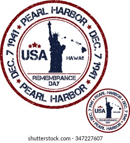 Pearl Harbor. Remembrance day. Vector illustration Patriotic stamps