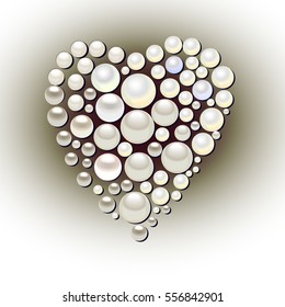 pearl heart on a beige background, vector illustration
