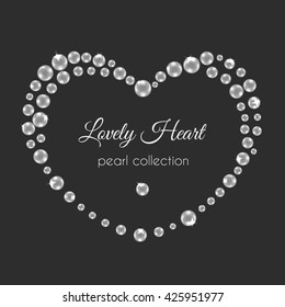 Pearl heart. Vector frame in heart shape. White pearls design.