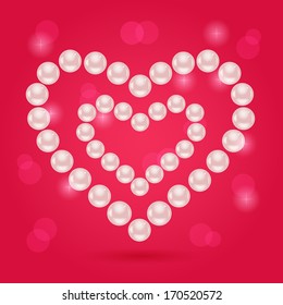 Pearl Hearts on Pink Valentine Day Background. Vector Illustration