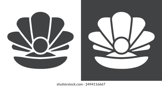 Pearl icon Flat set in black and white color outline vector