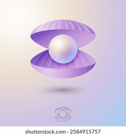 Pearl icon. Lilac shell and big beauty pearl bead inside. Icon for internet, beauty products,lingerie,  beauty  and jewelry icon.