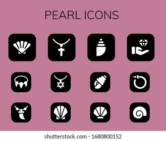 pearl icon set. 12 filled pearl icons. Included Shell, Necklace, Jewelry, Seashell, Earrings icons