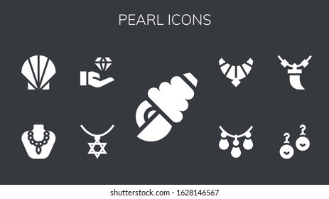 pearl icon set. 9 filled pearl icons. Included Seashell, Necklace, Jewelry, Earrings, Jewel icons