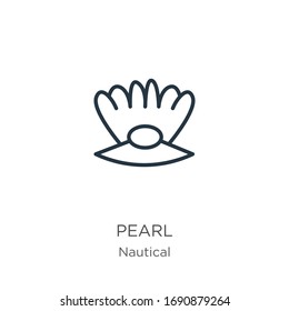 Pearl icon. Thin linear pearl outline icon isolated on white background from nautical collection. Line vector sign, symbol for web and mobile