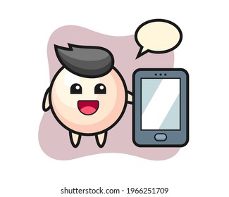 Pearl illustration cartoon holding a smartphone, cute style design for t shirt, sticker, logo element
