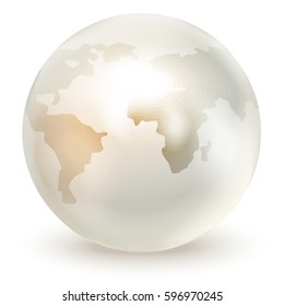 A pearl imitating a globe, isolated on a white background. Vector illustration