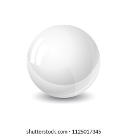 Pearl isolated on white background. Spherical 3D orb with transparent glares and highlight, realistic vector Illustration.