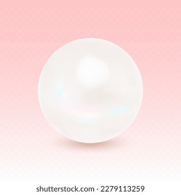 Pearl isolated on White Background. Spherical Beautiful 3D Orb with Transparent Glares and Highlights. Jewel Gems. Vector Illustration.