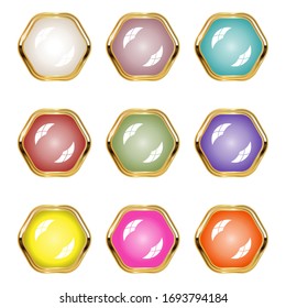 Pearl jewelry hexagon shape and design border gold icon set style glossy light.