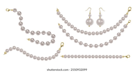 Pearl Jewelry set clip Art Strand of Pearls Necklace with Gold Clasp on White