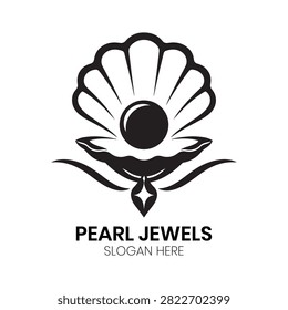 Pearl Jewels logo features a luminous pearl inside an open shell vector, perfect for luxury jewelry stores, pearl boutiques, and fine accessories brands.