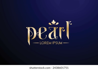Pearl logo design, Crown golden logo unit, Blue colour background, nice font Pearl logo vector.