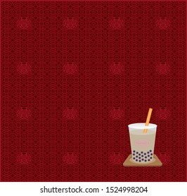 Pearl milk tea and Chinese background (Created with EPS data)