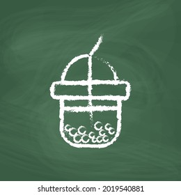Pearl Milk Tea line Icon design, white chalk. Draw a picture on the blackboard.