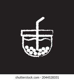 Pearl Milk Tea line Icon design, white chalk. Draw a picture on the blackboard.