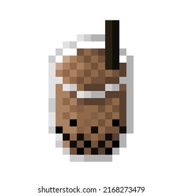 Pearl Milk Tea pixel art. Vector illustration.