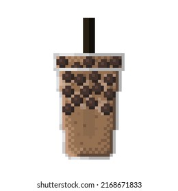 Pearl Milk Tea pixel art. Vector illustration.