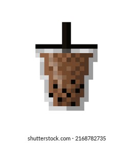 Pearl Milk Tea pixel art. Vector illustration.