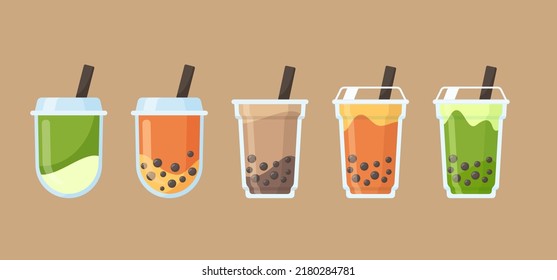 Vector de té de la leche de Perla. Menú popular de bebidas dulces