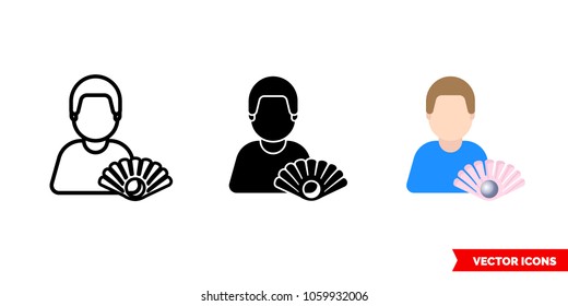 Pearl miner icon of 3 types: color, black and white, outline. Isolated vector sign symbol.