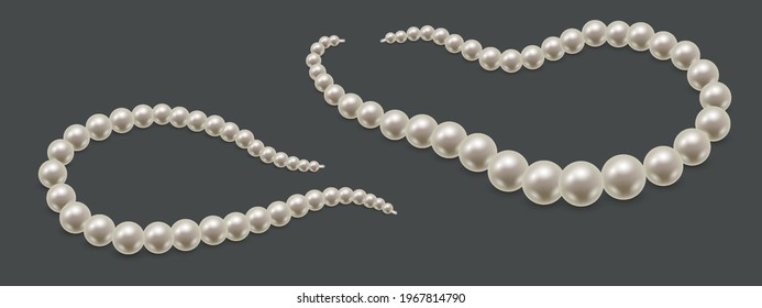Pearl necklace or bracelet isolated. Precious white pearl beads, luxurious jewelry with natural gemstones. Vector illustration 