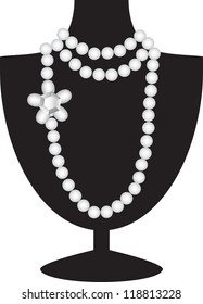 Pearl Necklace With Diamond On Black Mannequin Isolated On White