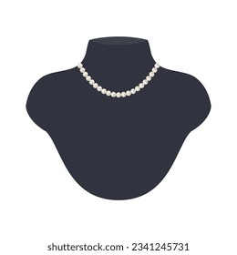 El collar de perlas se exhibe sobre los mannequinos negros. Objetos de dibujos animados vectores para diseño de moda y belleza. 