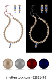 Pearl necklace, earrings and four separate pearls