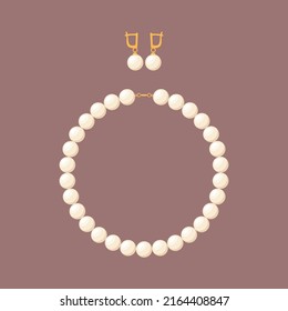 Pearl Necklace And Earrings. Vector Illustration