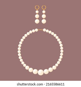 Pearl necklace and earrings. Vector illustration