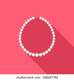 Pearl necklace in flat style with long shadow.