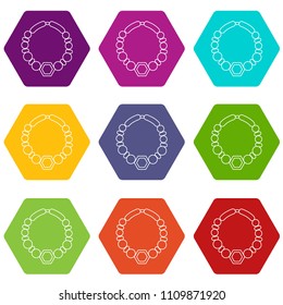 Pearl necklace icons 9 set coloful isolated on white for web