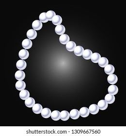 Pearl necklace on black background. Realistic illustration vector.