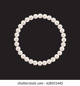 Pearl necklace on black background. Realistic illustration vector.