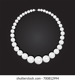 Pearl necklace on black background, stock illustration vector