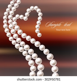 Pearl necklace on a Colored background. Necklace heart shaped. Vector illustration