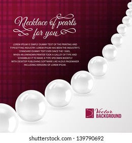 Pearl necklace on red. Vector illustration, contains transparencies, gradients and effects.