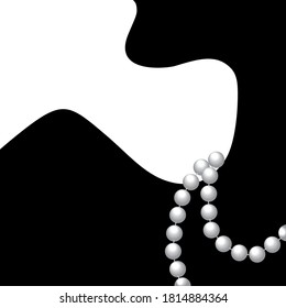 Pearl necklace on woman's neck. Silhouette of young woman. Vector illustration