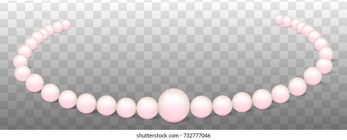 pearl necklace, pink , transparent background , vector, isolated with shadow